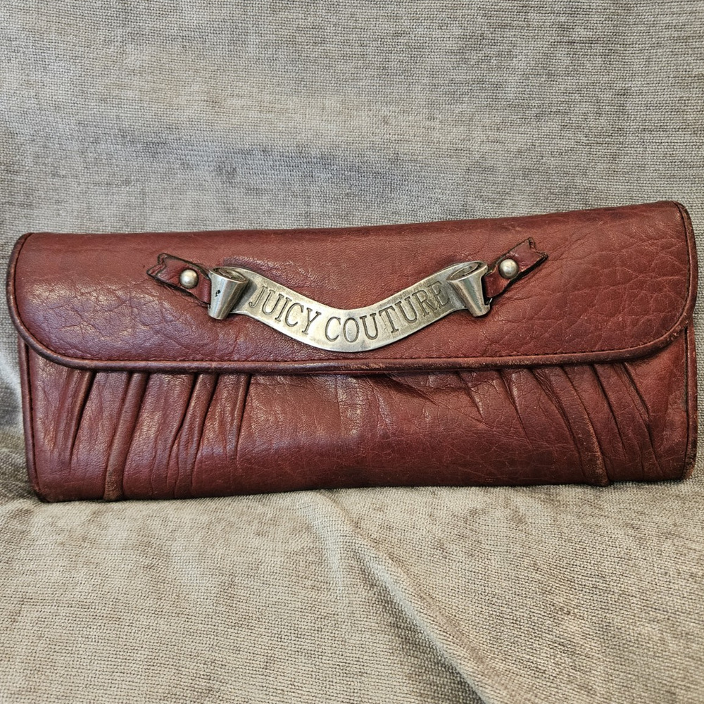 Juicy Couture Red Leather Wallet Crown Logo Snap Closure Coin Pocket
